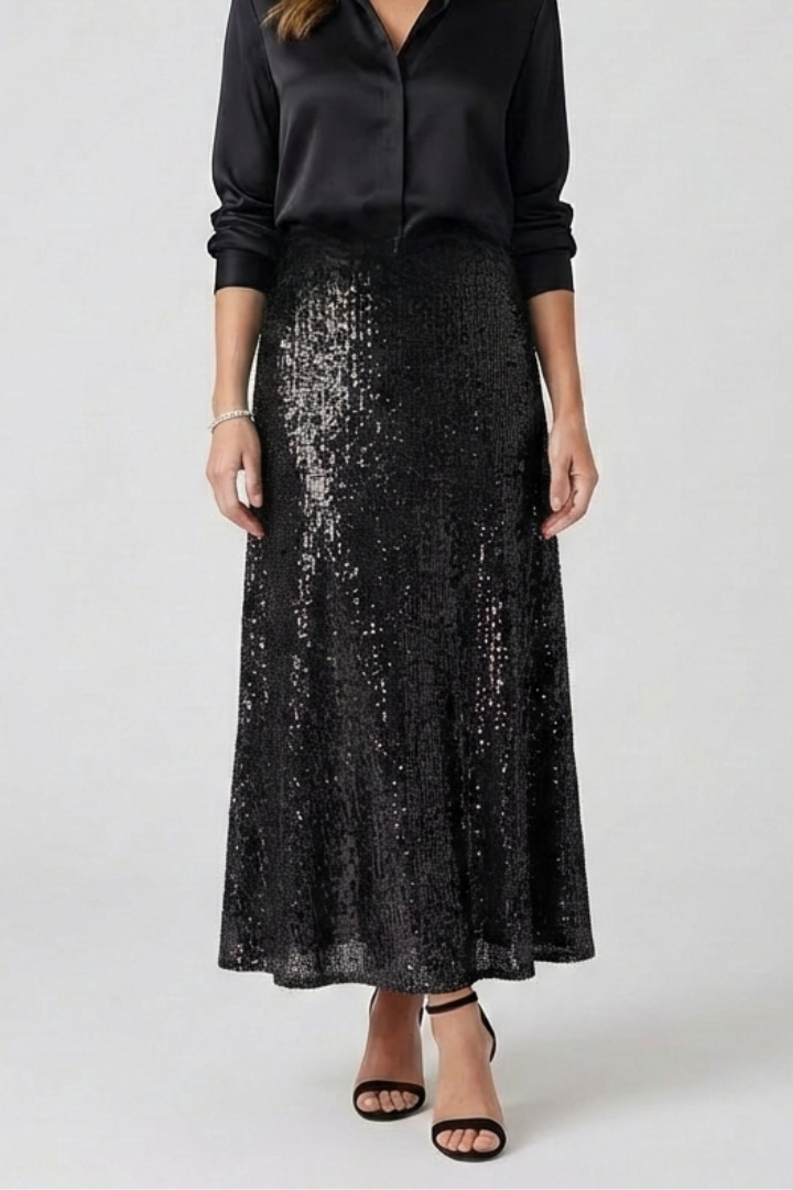 Women's Maxi Skirt | Sequin Elastic Waist Fitted Ankle
