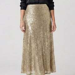 Women's Maxi Skirt | Sequin Elastic Waist Fitted Ankle