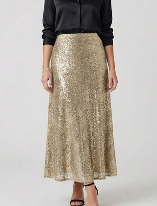Women's Maxi Skirt | Sequin Elastic Waist Fitted Ankle