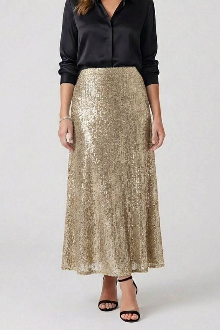 Women's Maxi Skirt | Sequin Elastic Waist Fitted Ankle
