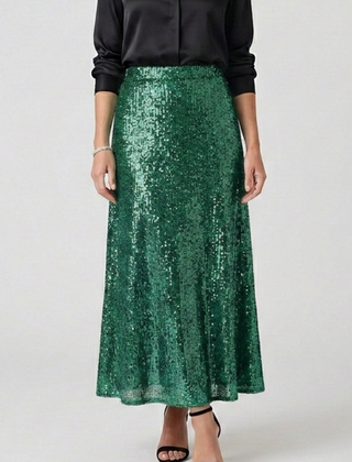 Women's Maxi Skirt | Sequin Elastic Waist Fitted Ankle