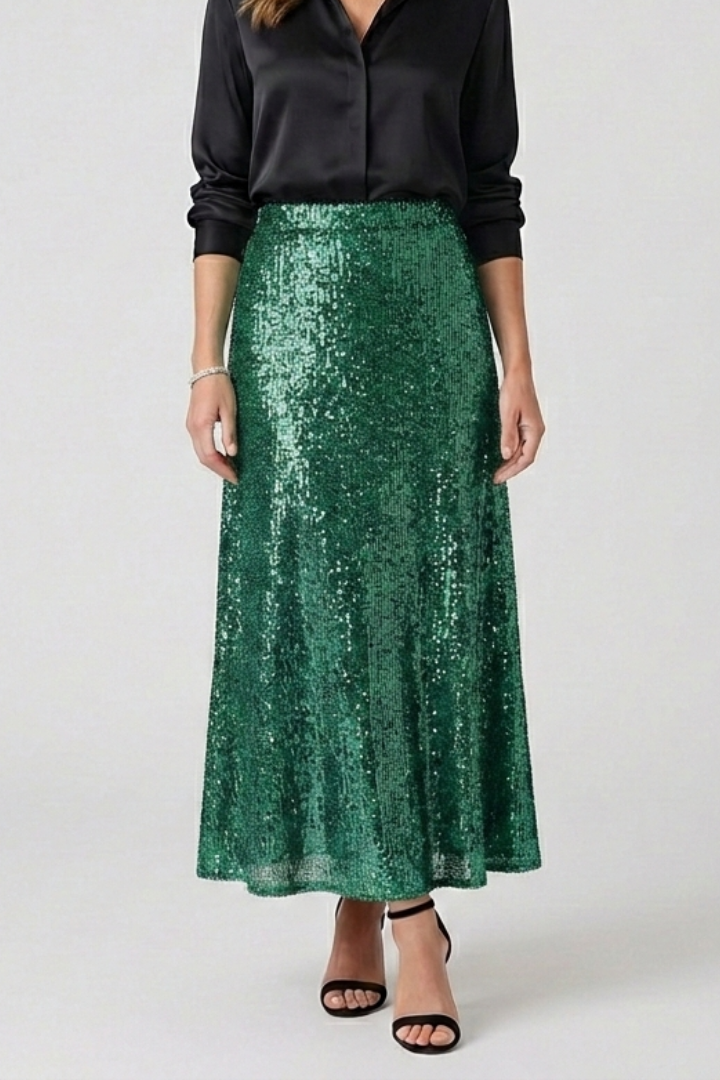Women's Maxi Skirt | Sequin Elastic Waist Fitted Ankle