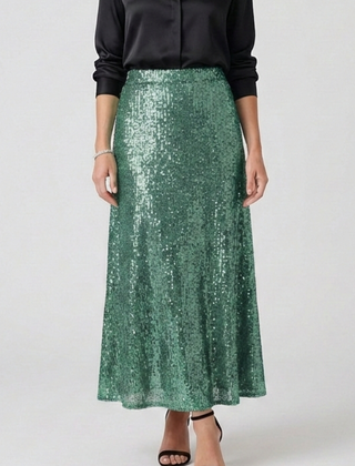 Women's Maxi Skirt | Sequin Elastic Waist Fitted Ankle
