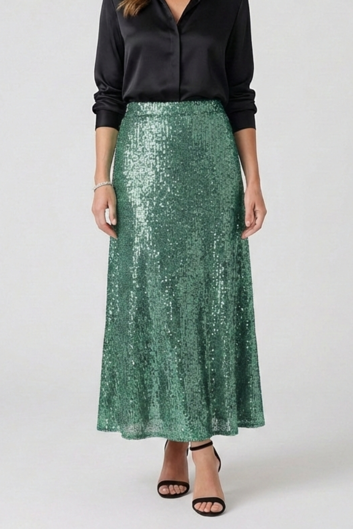 Women's Maxi Skirt | Sequin Elastic Waist Fitted Ankle
