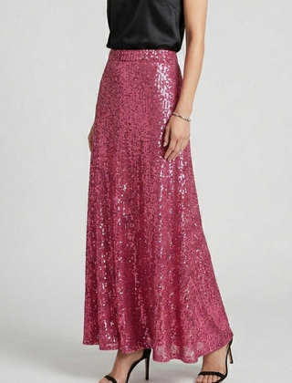 Women's Maxi Skirt | Sequin Elastic Waist Fitted Ankle