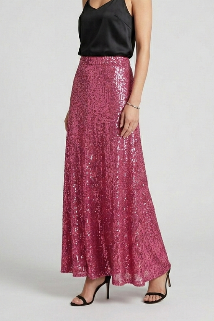 Women's Maxi Skirt | Sequin Elastic Waist Fitted Ankle