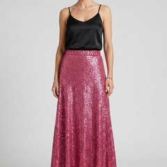 Women's Maxi Skirt | Sequin Elastic Waist Fitted Ankle