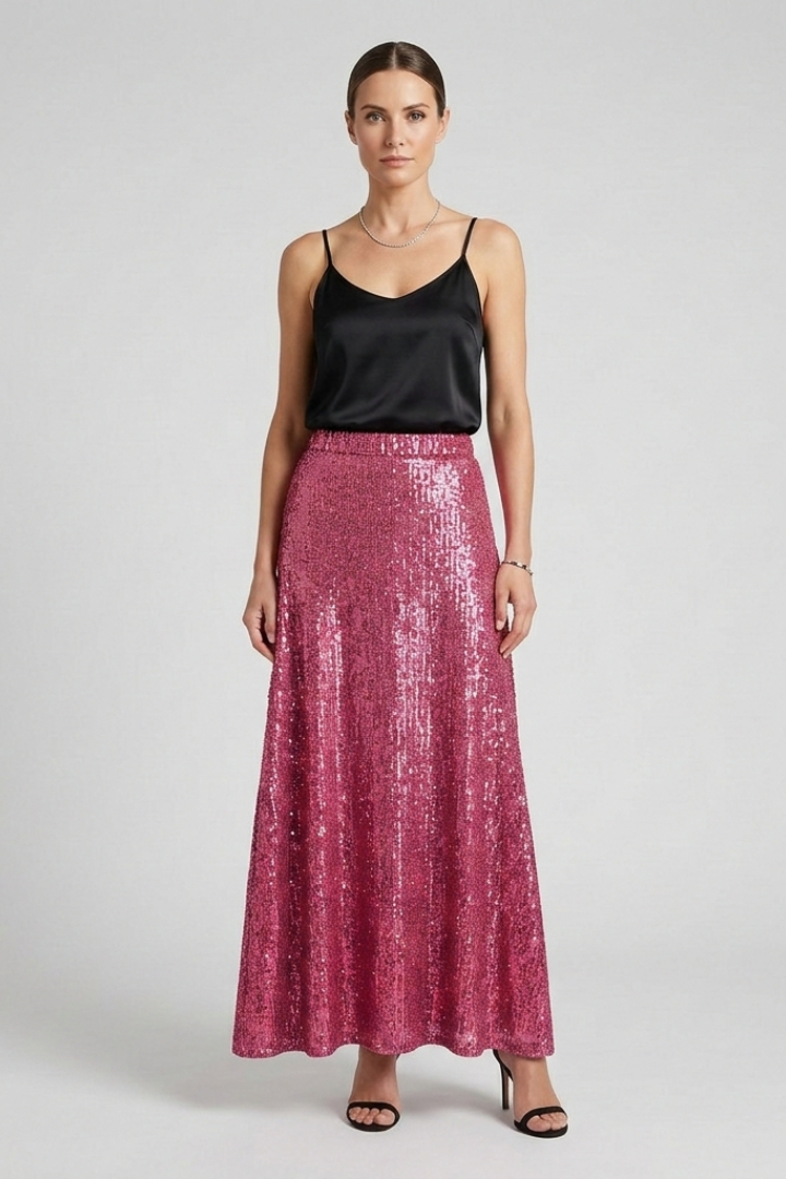 Women's Maxi Skirt | Sequin Elastic Waist Fitted Ankle