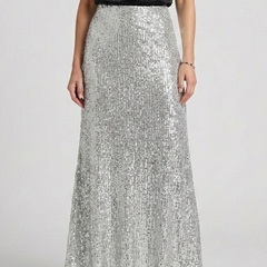 Women's Maxi Skirt | Sequin Elastic Waist Fitted Ankle