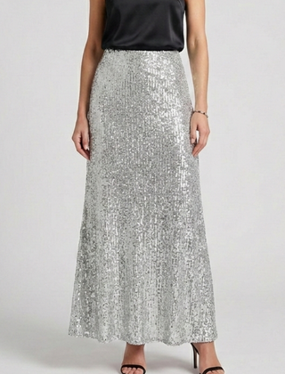 Women's Maxi Skirt | Sequin Elastic Waist Fitted Ankle