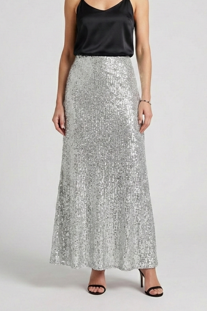 Women's Maxi Skirt | Sequin Elastic Waist Fitted Ankle