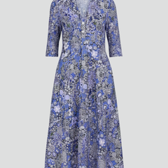 Women's Wedding Guest Dress | Midi Length V-Neck Three-Quarter Sleeves Flared