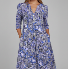 Women's Wedding Guest Dress | Midi Length V-Neck Three-Quarter Sleeves Flared