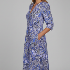 Women's Wedding Guest Dress | Midi Length V-Neck Three-Quarter Sleeves Flared