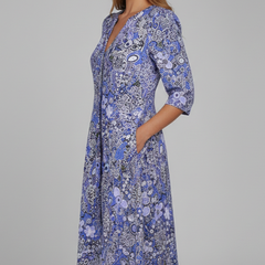 Women's Wedding Guest Dress | Midi Length V-Neck Three-Quarter Sleeves Flared