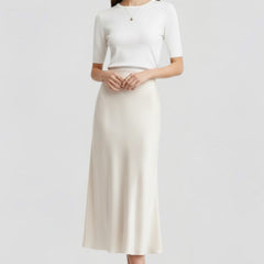 Women's Midi Skirt | High Waist Draped Satin