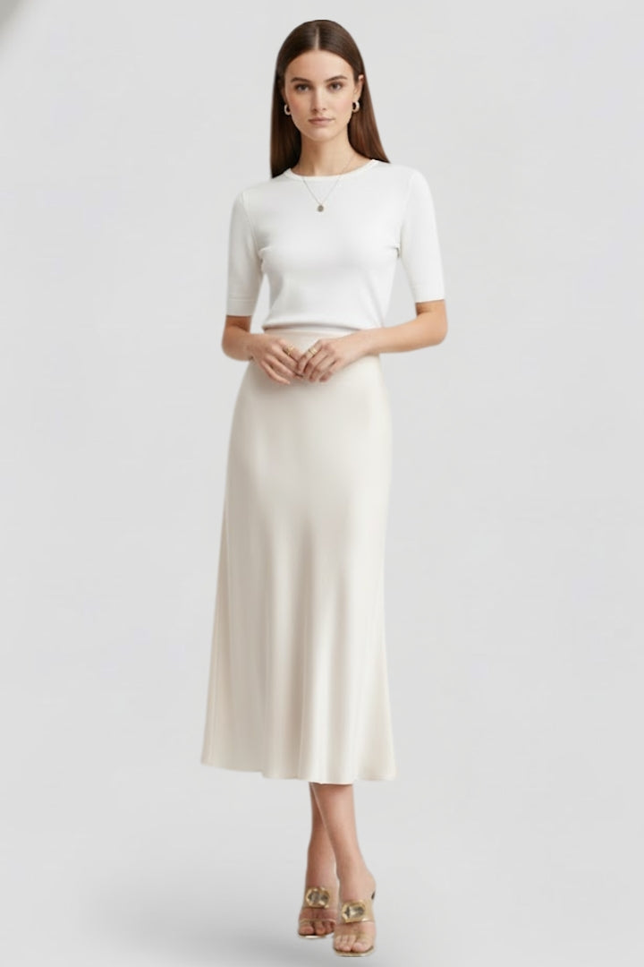 Women's Midi Skirt | High Waist Draped Satin