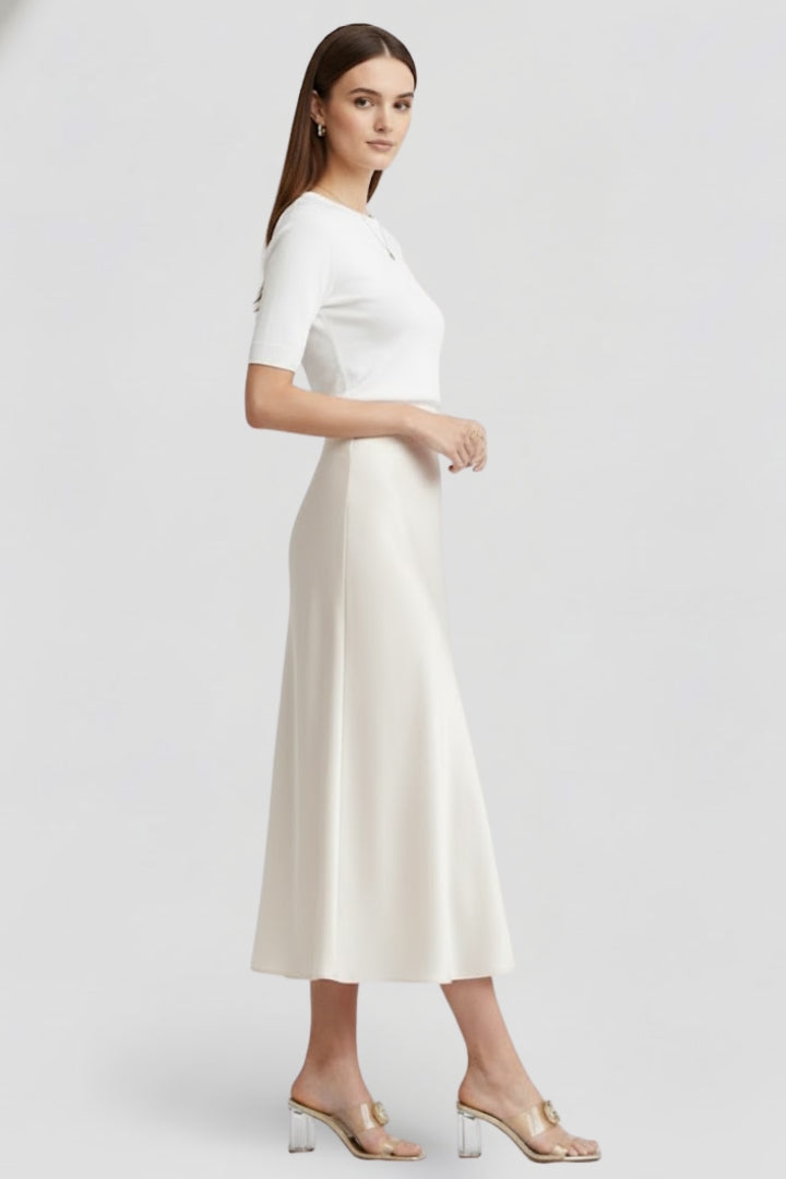 Women's Midi Skirt | High Waist Draped Satin