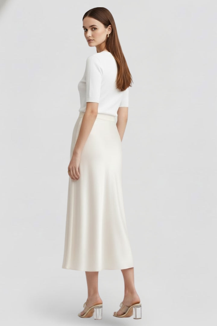 Women's Midi Skirt | High Waist Draped Satin