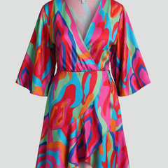 Women's Mini Dress | V Neckline Batwing Sleeve Wrap
