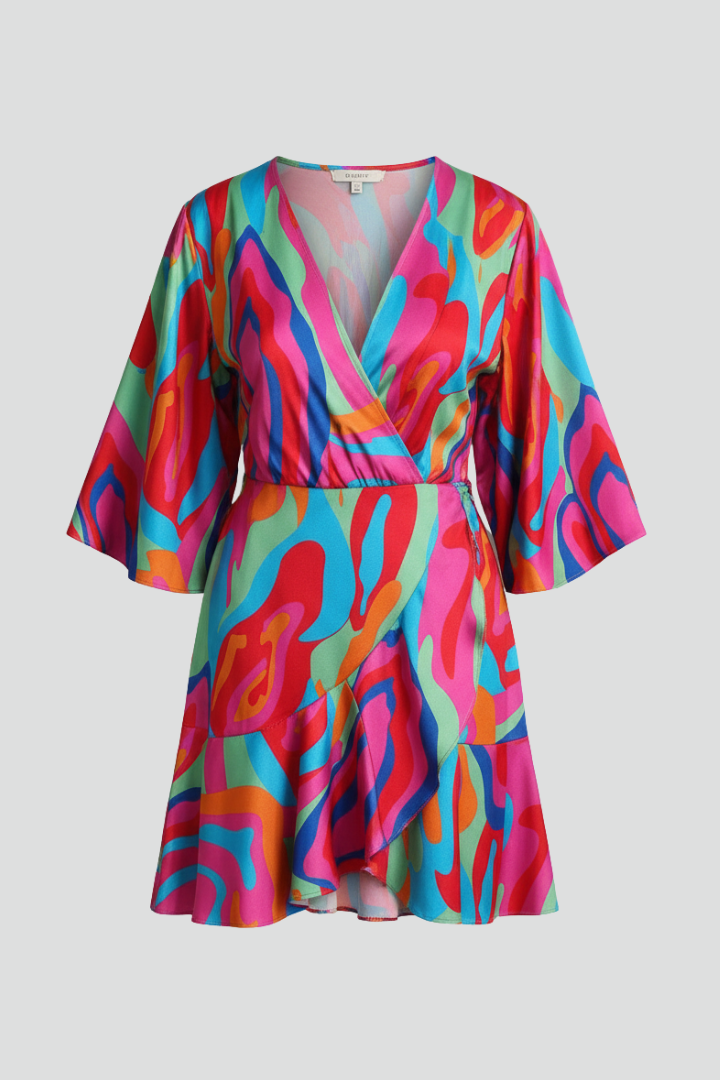 Women's Mini Dress | V Neckline Batwing Sleeve Wrap