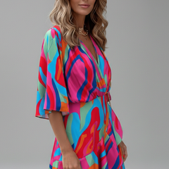 Women's Mini Dress | V Neckline Batwing Sleeve Wrap