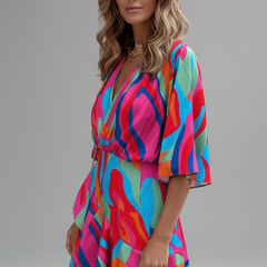Women's Mini Dress | V Neckline Batwing Sleeve Wrap