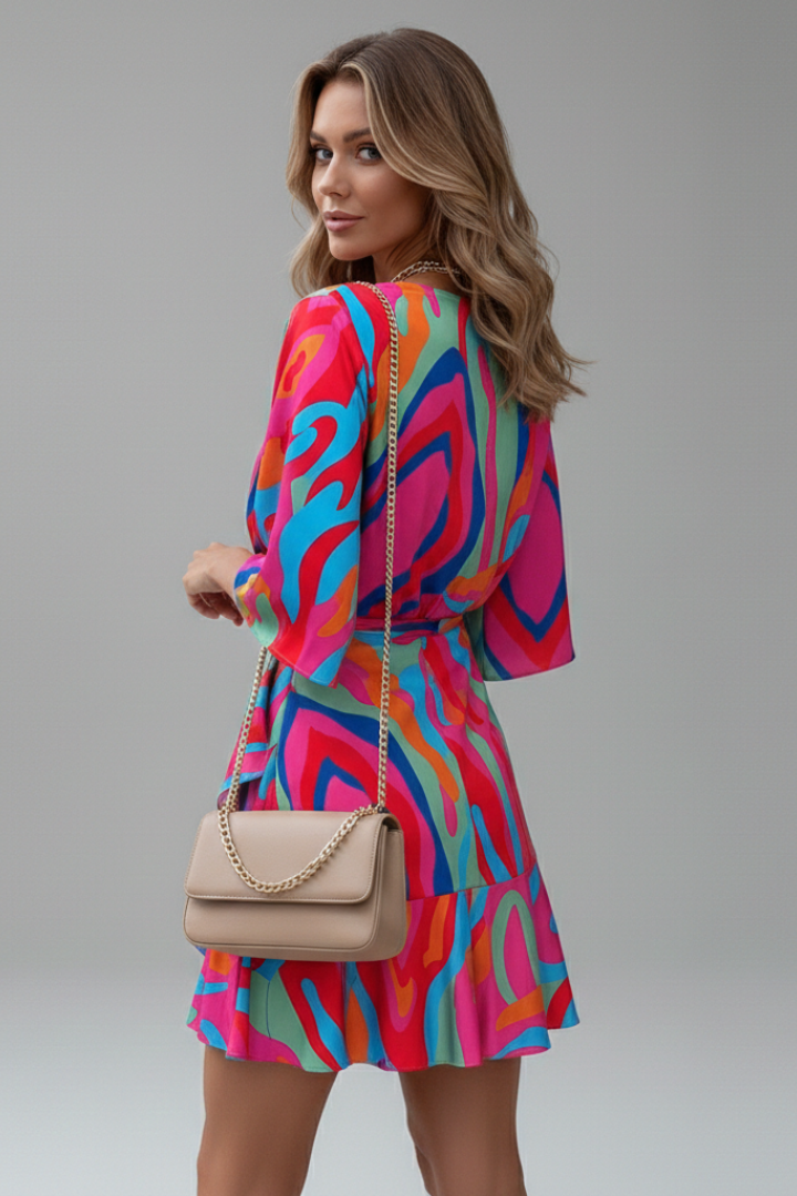 Women's Mini Dress | V Neckline Batwing Sleeve Wrap