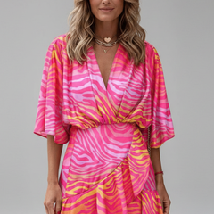 Women's Mini Dress | V Neckline Batwing Sleeve Wrap