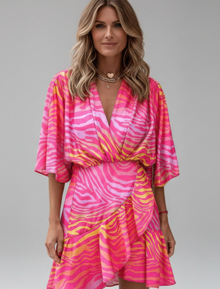 Women's Mini Dress | V Neckline Batwing Sleeve Wrap