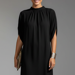 Women's Mini Dress | Mock Neck Slit Sleeves Straight Fit