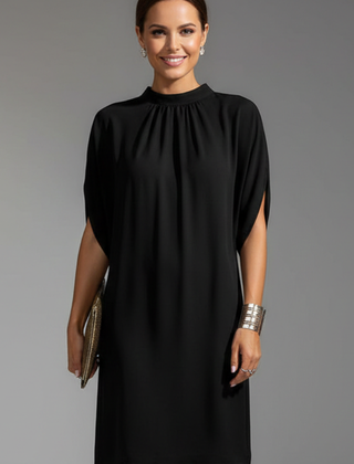 Women's Mini Dress | Mock Neck Slit Sleeves Straight Fit