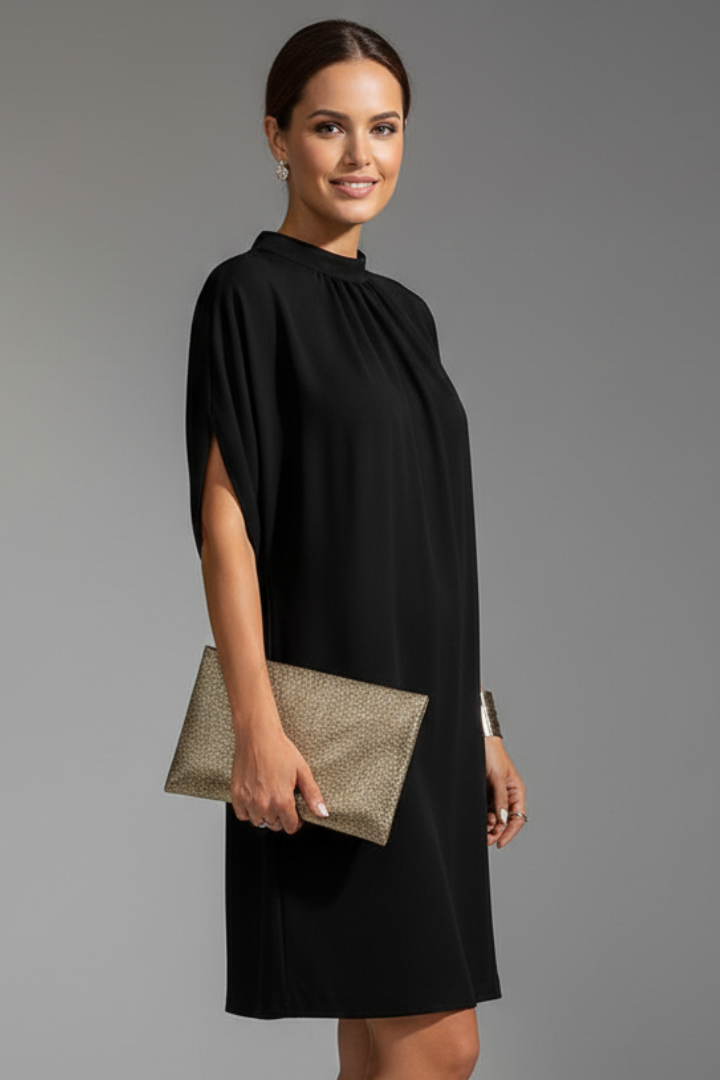 Women's Mini Dress | Mock Neck Slit Sleeves Straight Fit