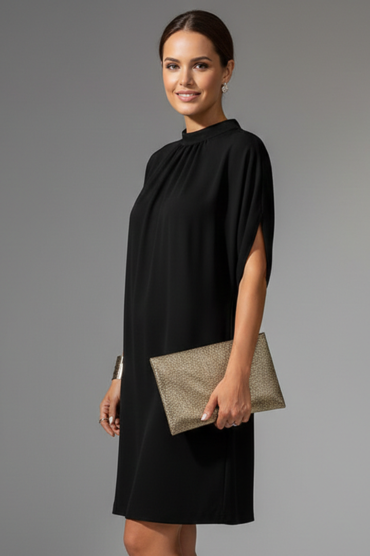 Women's Mini Dress | Mock Neck Slit Sleeves Straight Fit