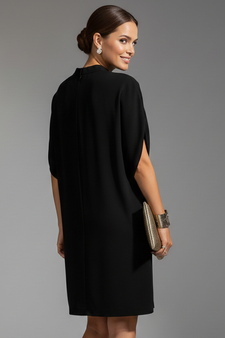 Women's Mini Dress | Mock Neck Slit Sleeves Straight Fit