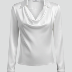 Women's Blouse | Draped Collar Long Sleeves Satin