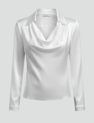 Women's Blouse | Draped Collar Long Sleeves Satin
