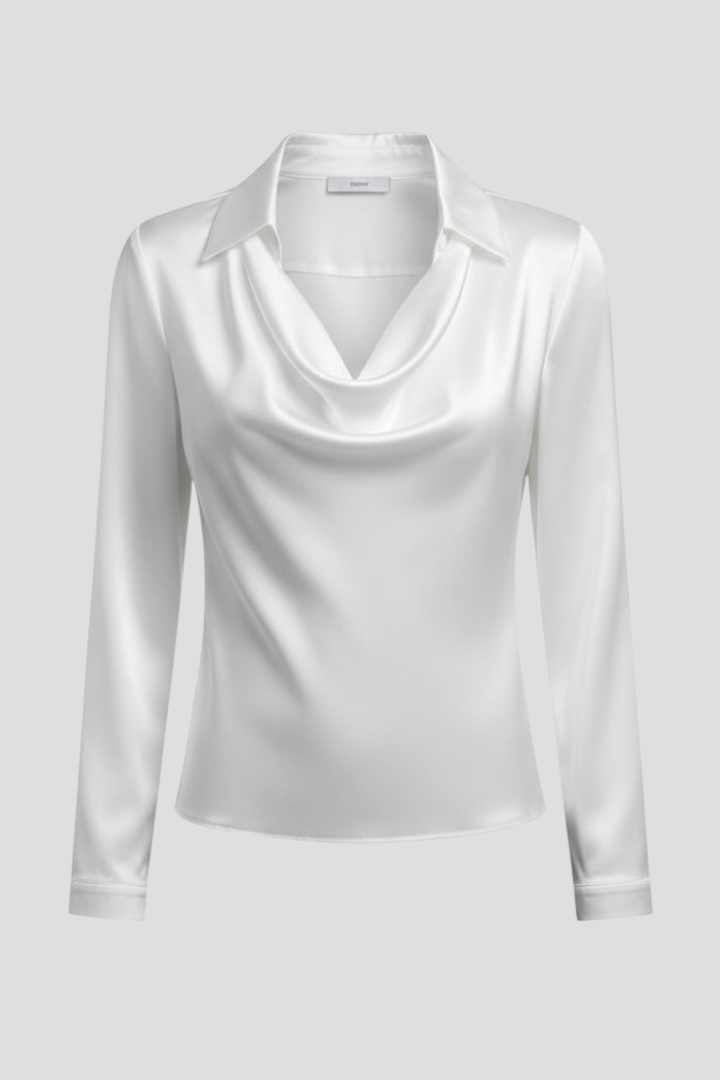 Women's Blouse | Draped Collar Long Sleeves Satin