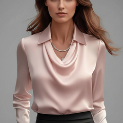 Women's Blouse | Draped Collar Long Sleeves Satin