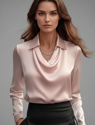 Women's Blouse | Draped Collar Long Sleeves Satin