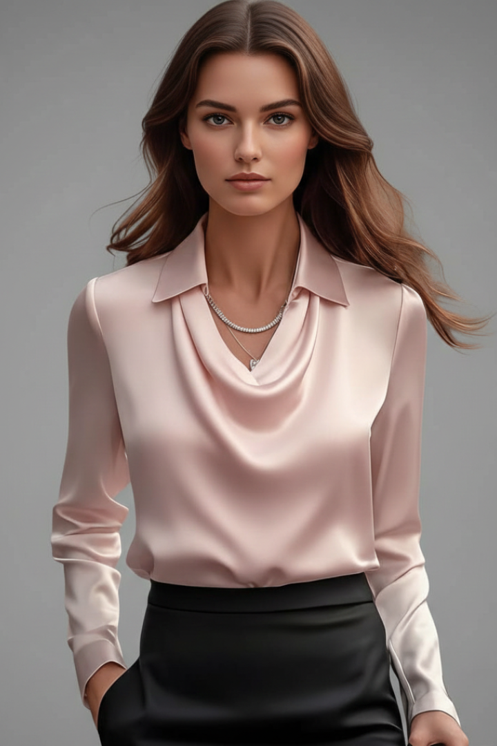 Women's Blouse | Draped Collar Long Sleeves Satin