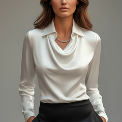 Women's Blouse | Draped Collar Long Sleeves Satin