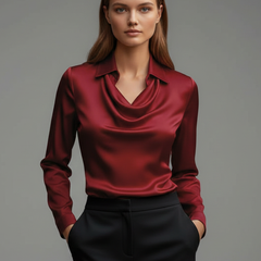 Women's Blouse | Draped Collar Long Sleeves Satin