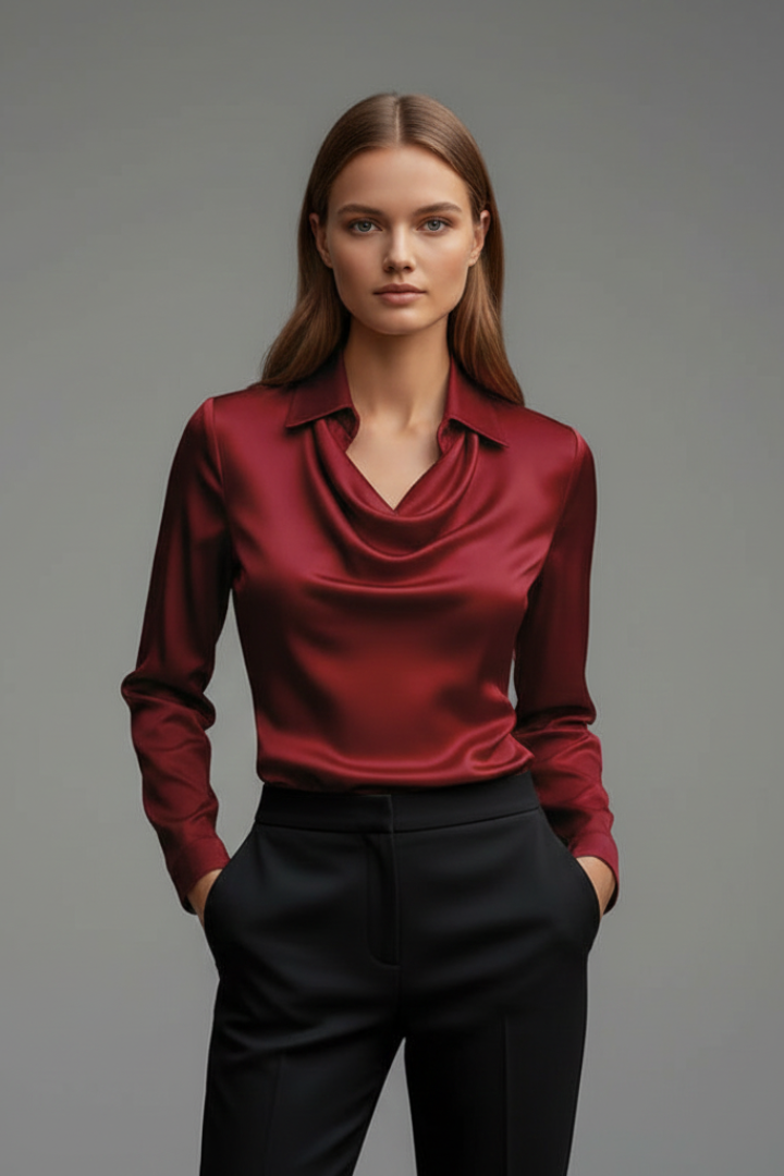 Women's Blouse | Draped Collar Long Sleeves Satin