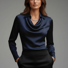 Women's Blouse | Draped Collar Long Sleeves Satin