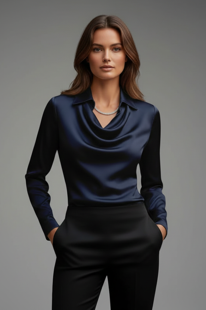 Women's Blouse | Draped Collar Long Sleeves Satin