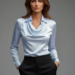 Women's Blouse | Draped Collar Long Sleeves Satin