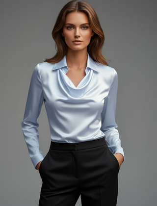 Women's Blouse | Draped Collar Long Sleeves Satin