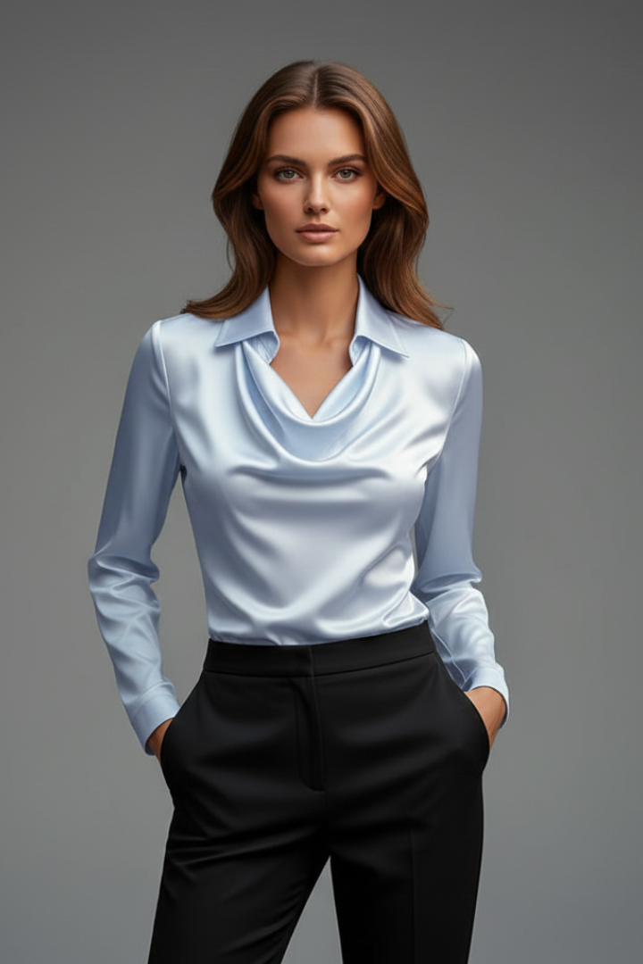 Women's Blouse | Draped Collar Long Sleeves Satin