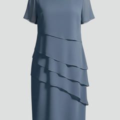 Women's Dress | Midi Length Layered Front Short Sleeve